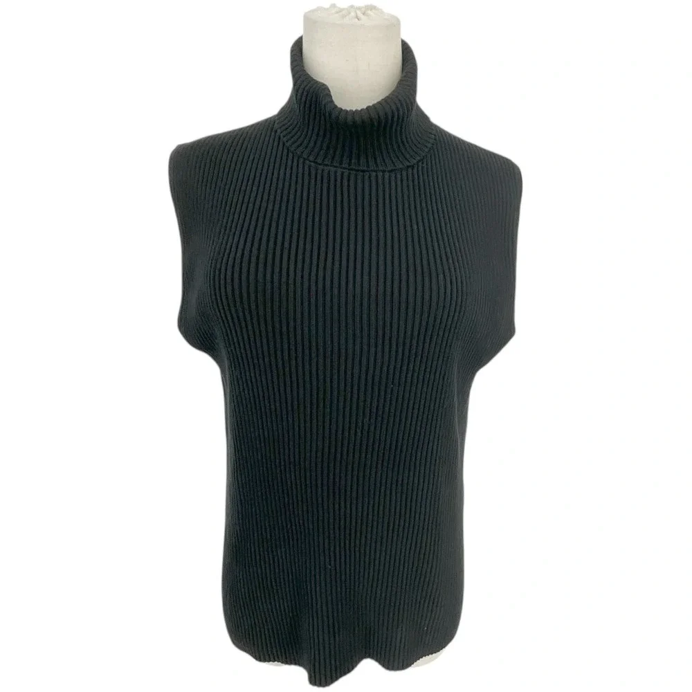 Chicos Black Ribbed‎ Sleeveless Turtleneck Silk Blend Sweater Top Womens Sz 1 Sm